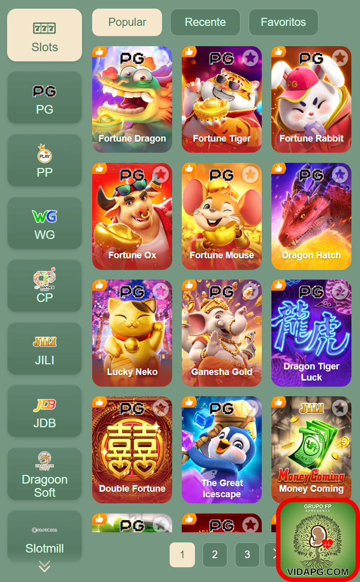 Slots online da vidapg.com com jackpots líder